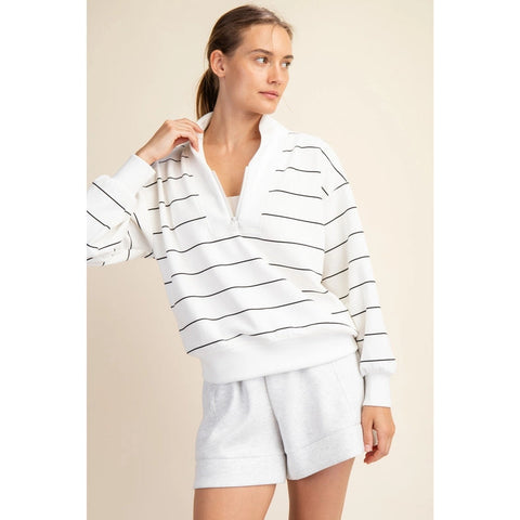 Modal Poly Span Scuba Stripe V-Neck Jacket Cream/Black-Jacket-Rae Mode-S-Urbanheer