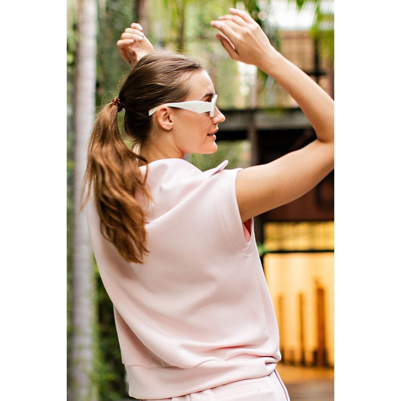 Modal Poly Span Short Sleeve Quarter Zip Top Baby Pink-Top-Rae Mode-S-Urbanheer