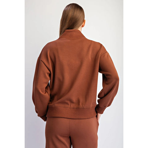 Modal Scuba Luxe V-Neck Top Chestnut
