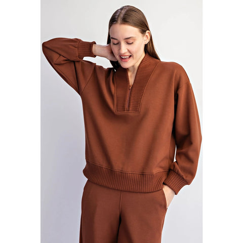 Modal Scuba Luxe V-Neck Top Chestnut