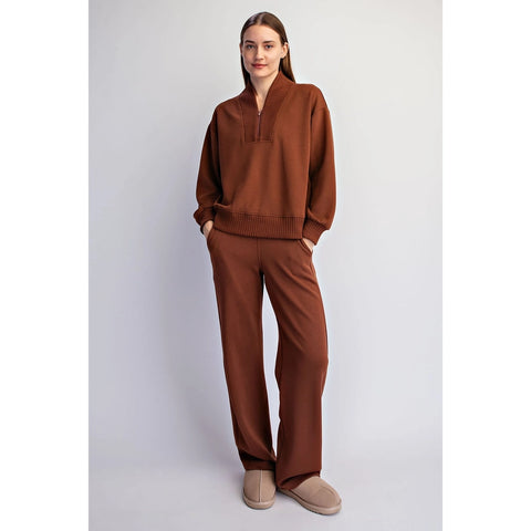Modal Scuba Luxe V-Neck Top Chestnut