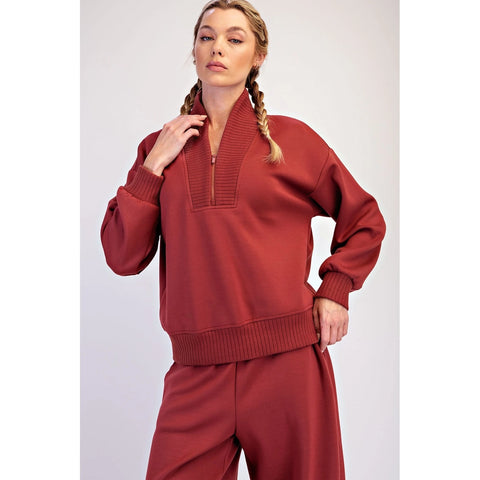 Modal Scuba Luxe V-Neck Top Merlot