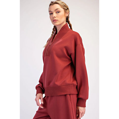 Modal Scuba Luxe V-Neck Top Merlot