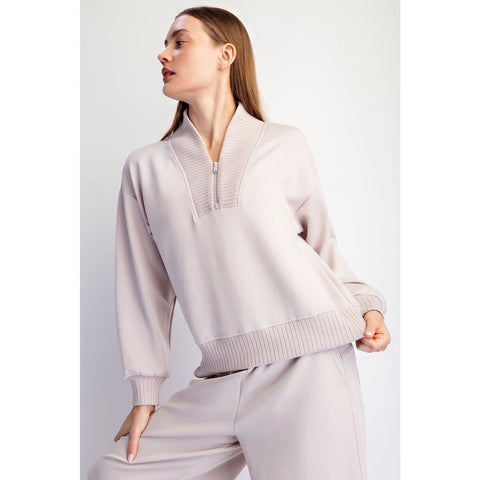 Modal Scuba Luxe V-Neck Top Mocha Cream