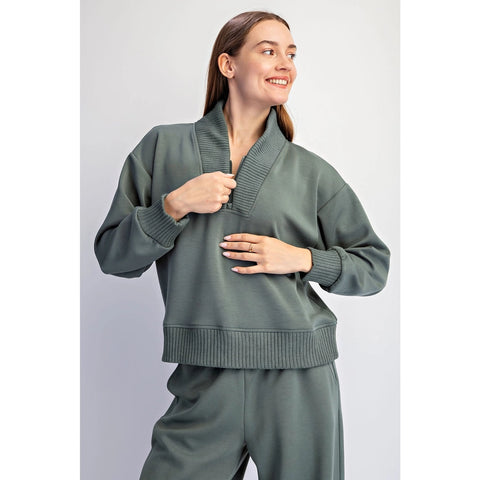 Modal Scuba Luxe V-Neck Top Sage Leaf