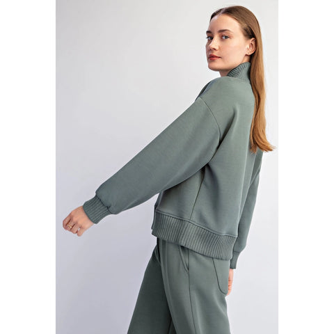 Modal Scuba Luxe V-Neck Top Sage Leaf