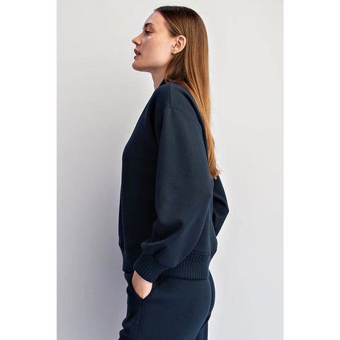 Modal Scuba Luxe V-Neck Top Teal Navy