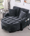 Modern Corduroy Loveseat Sofa with Storage Ottoman - Black
