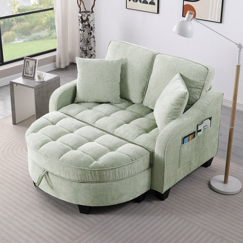 Modern Corduroy Loveseat Sofa with Storage Ottoman – Cyan