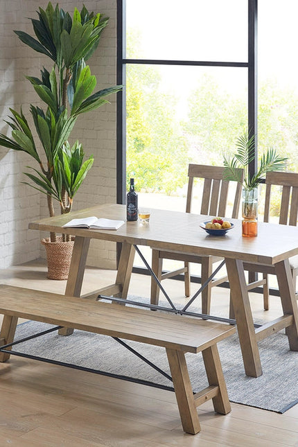 Modern Farmhouse Wood Dining Table With Metal Support *