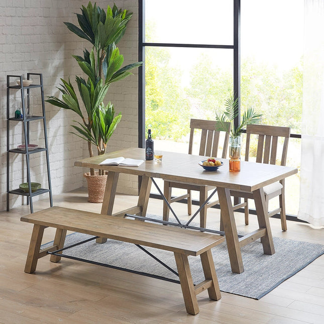 Modern Farmhouse Wood Dining Table with Metal Support *