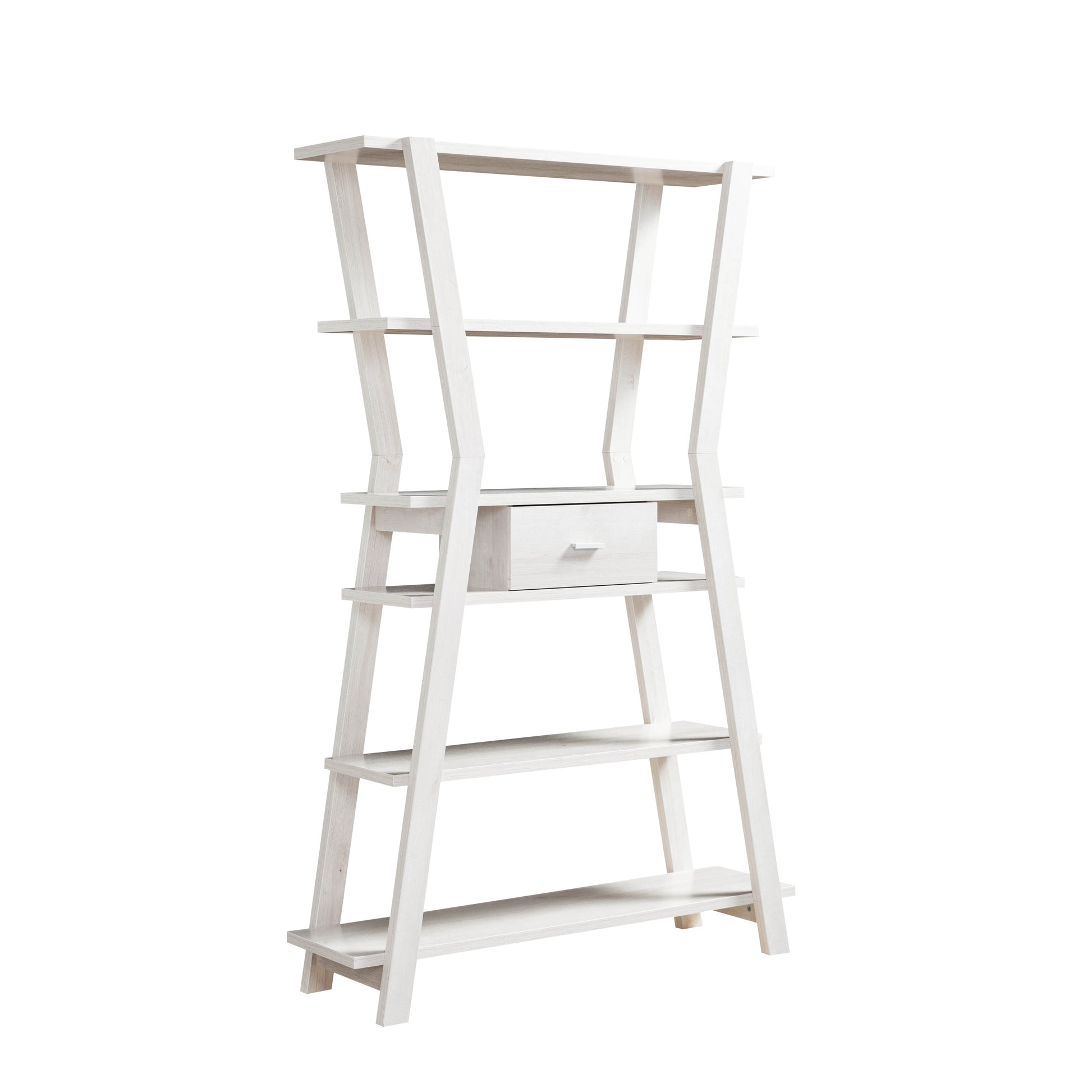 Modern Home Display Cabinet 4- Tier Open Shelving with Center Drawer in White Oak-UH Decor-Default-Urbanheer