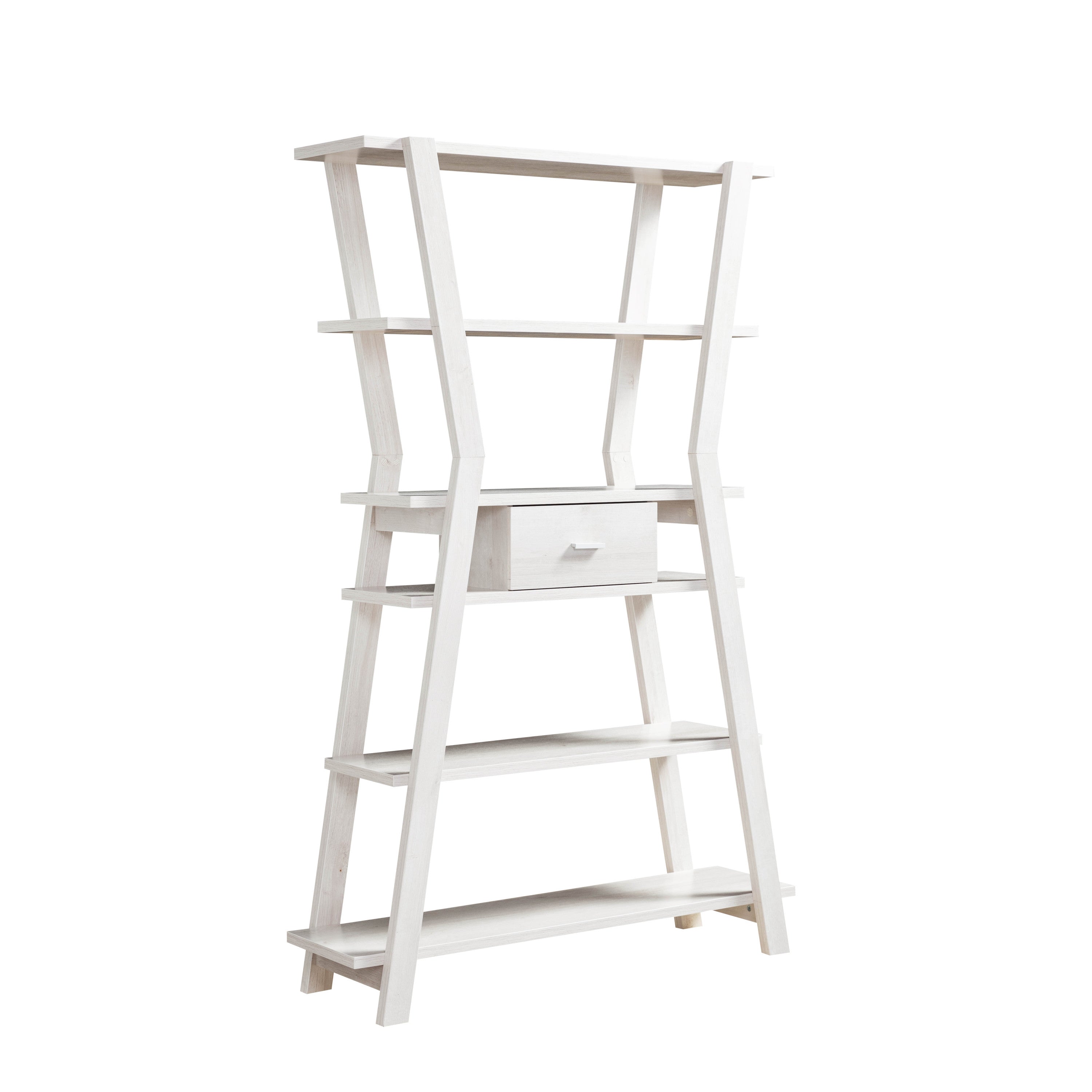 Modern Home Display Cabinet 4- Tier Open Shelving with Center Drawer in White Oak-UH Decor-Default-Urbanheer