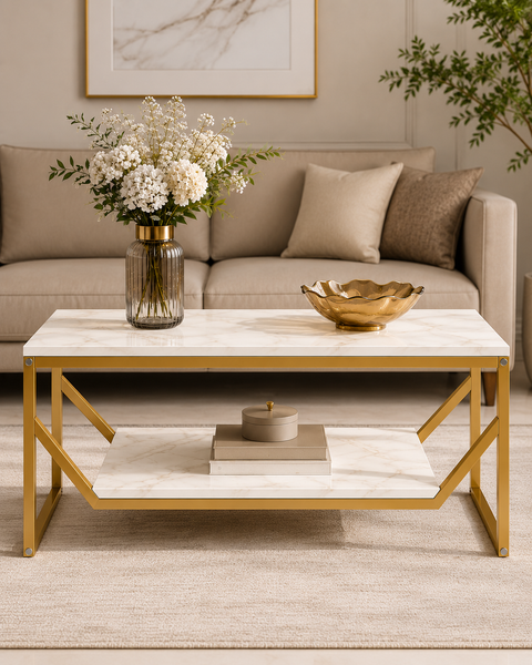 Modern Luxe Marble & Steel Coffee Table