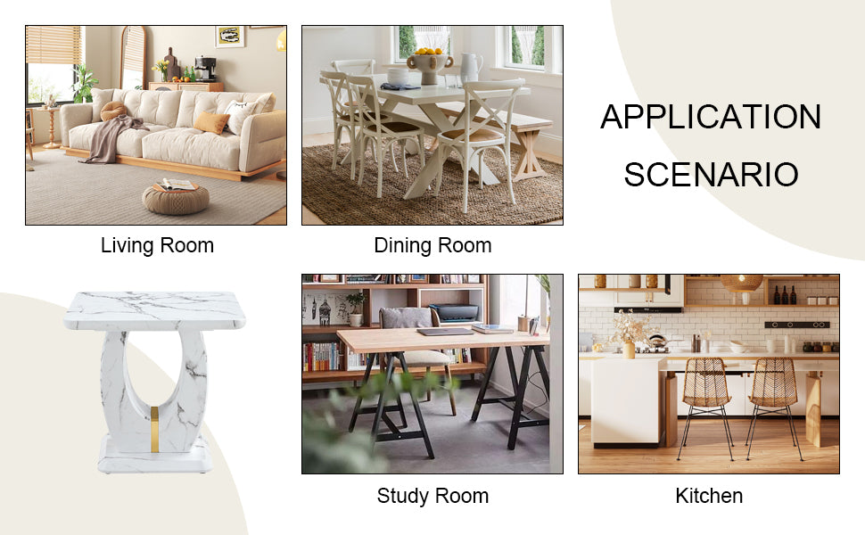 Modern Minimalist White Marble-Patterned MDF Square Coffee Table. Add a quiet and cozy atmosphere to-UH Decor-Default-Urbanheer