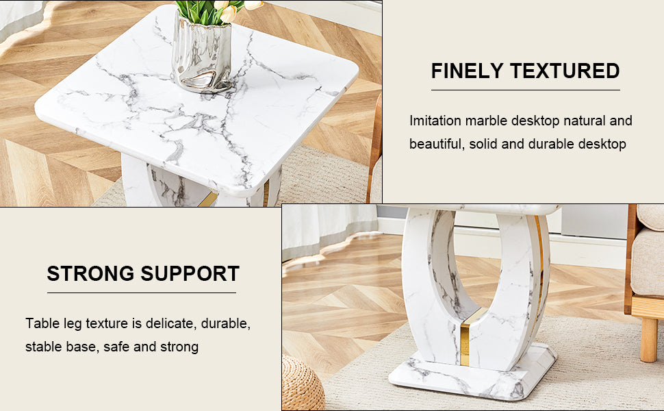 Modern Minimalist White Marble-Patterned MDF Square Coffee Table. Add a quiet and cozy atmosphere to-UH Decor-Default-Urbanheer