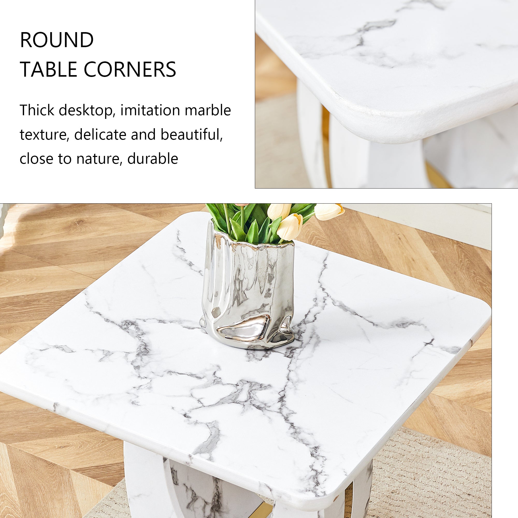 Modern Minimalist White Marble-Patterned MDF Square Coffee Table. Add a quiet and cozy atmosphere to-UH Decor-Default-Urbanheer