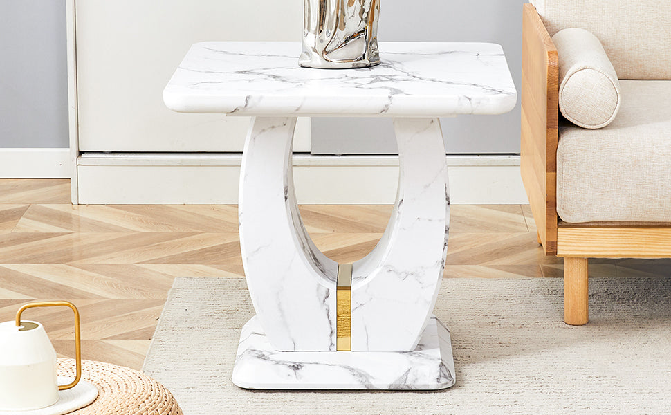 Modern Minimalist White Marble-Patterned MDF Square Coffee Table. Add a quiet and cozy atmosphere to-UH Decor-Default-Urbanheer