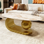 Modern Oval Coffee Table for Living Room, Marble Pattern Sintered Stone Coffee Tabletop with Gold-UH Decor-Default-Urbanheer