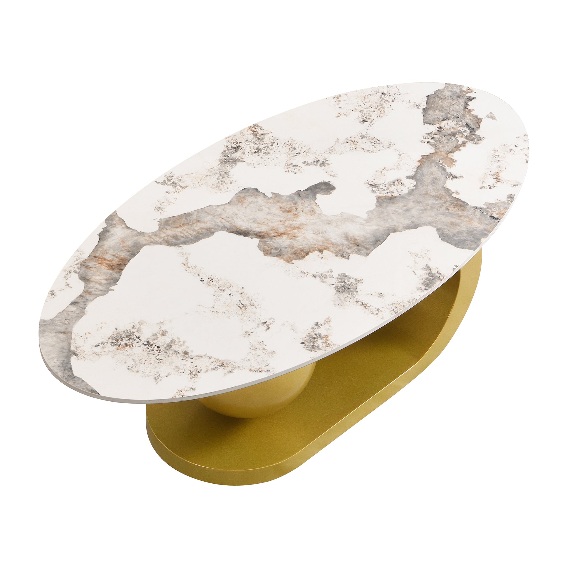 Modern Oval Coffee Table for Living Room, Marble Pattern Sintered Stone Coffee Tabletop with Gold-UH Decor-Default-Urbanheer