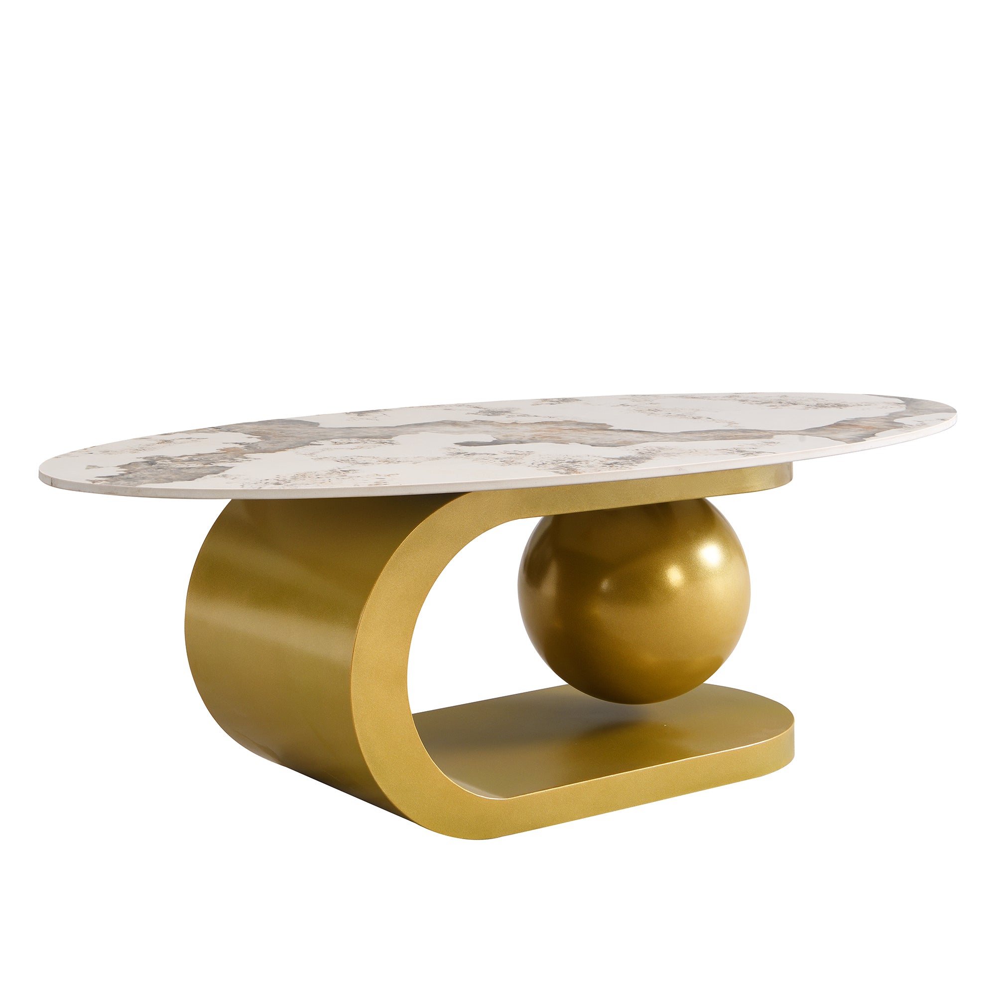 Modern Oval Coffee Table for Living Room, Marble Pattern Sintered Stone Coffee Tabletop with Gold-UH Decor-Default-Urbanheer