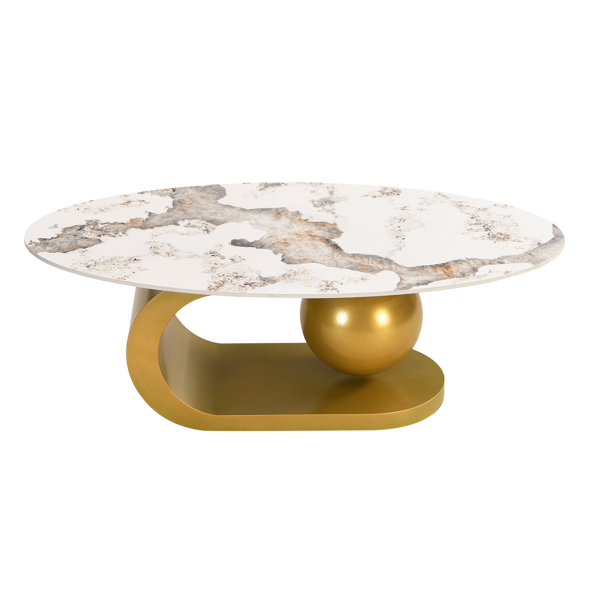 Modern Oval Coffee Table for Living Room, Marble Pattern Sintered Stone Coffee Tabletop with Gold-UH Decor-Default-Urbanheer