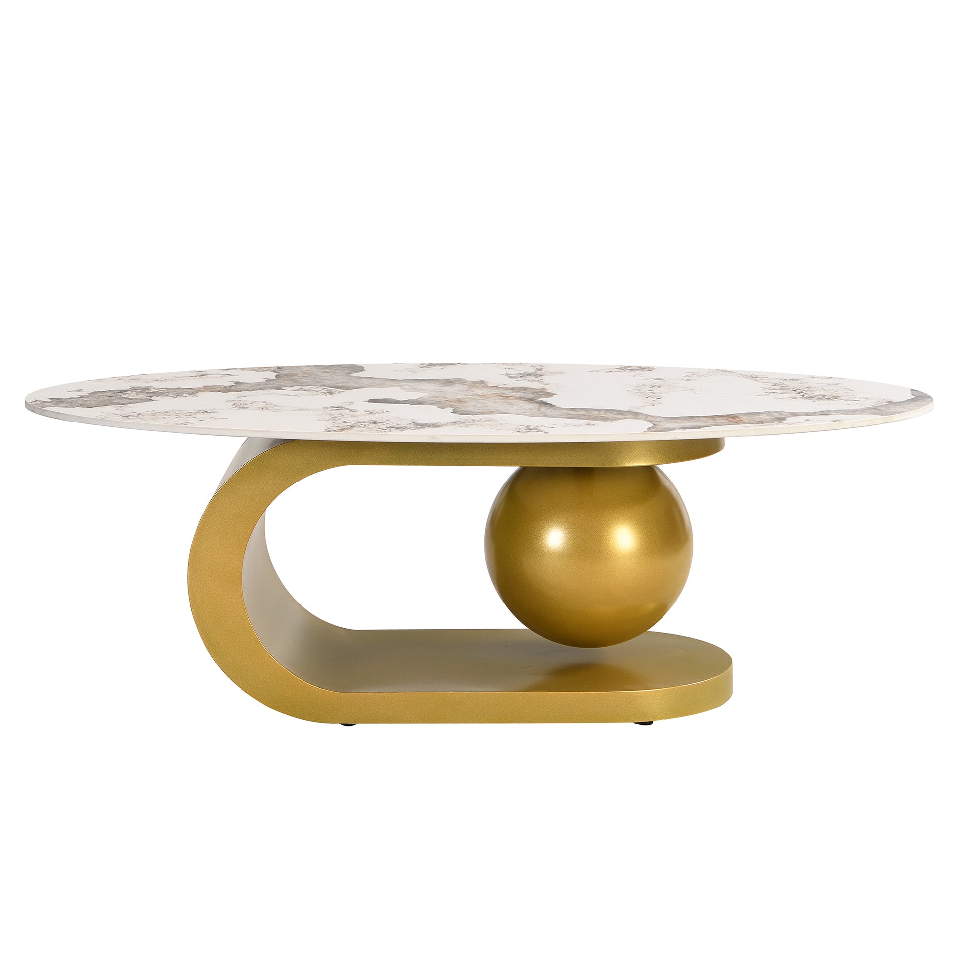 Modern Oval Coffee Table for Living Room, Marble Pattern Sintered Stone Coffee Tabletop with Gold-UH Decor-Default-Urbanheer