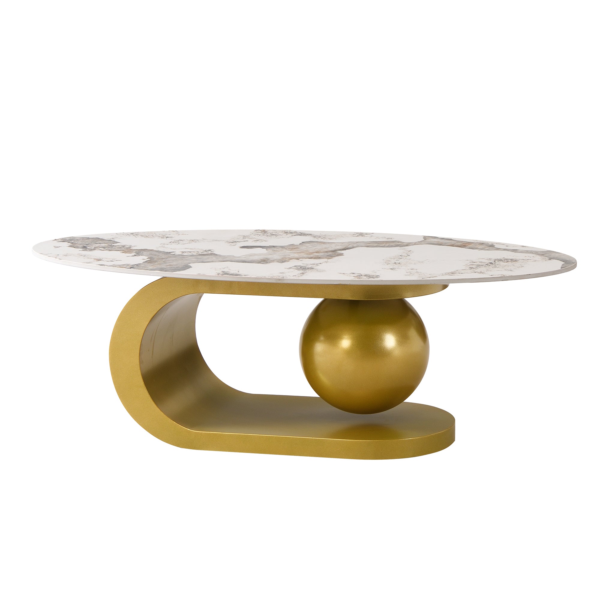 Modern Oval Coffee Table for Living Room, Marble Pattern Sintered Stone Coffee Tabletop with Gold-UH Decor-Default-Urbanheer