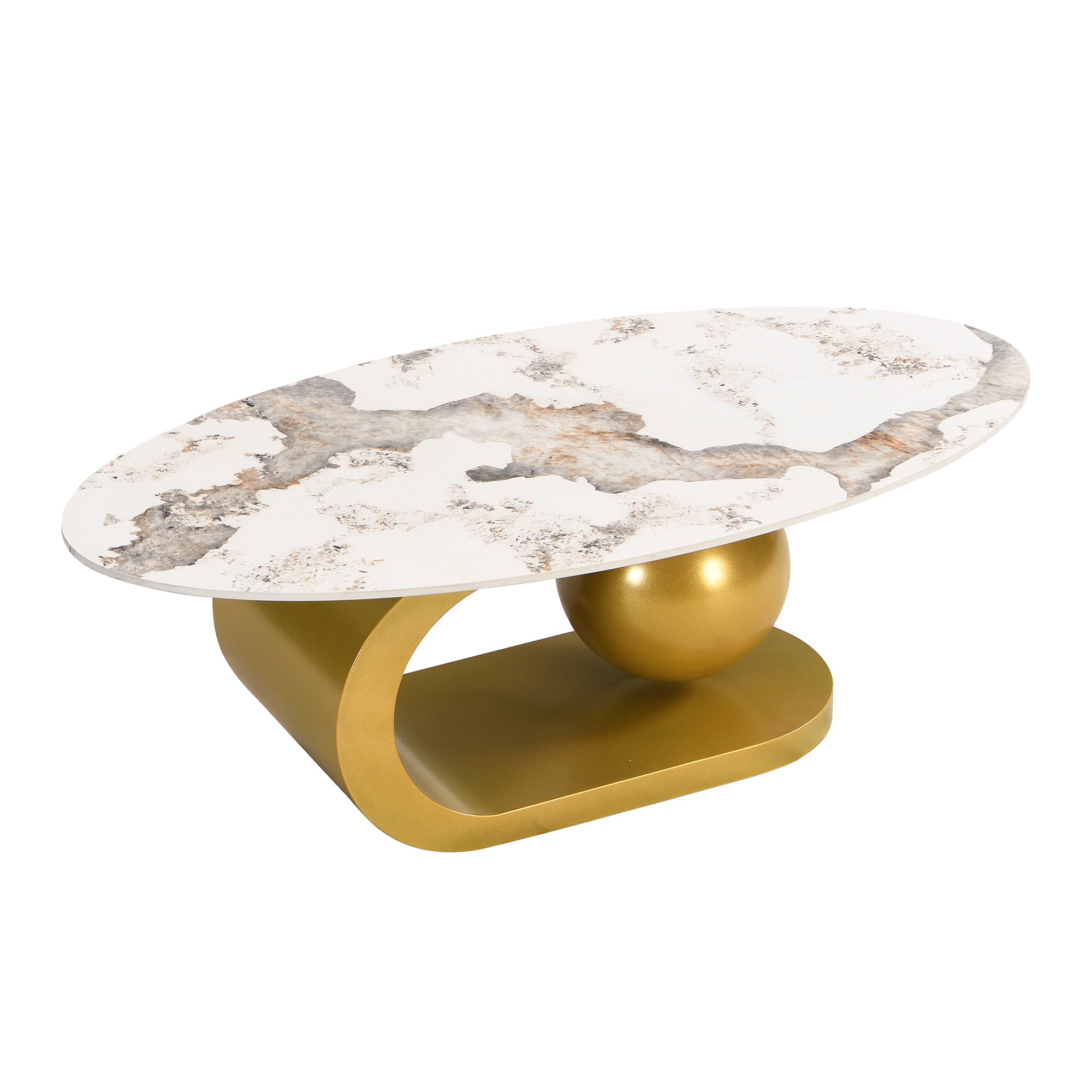 Modern Oval Coffee Table for Living Room, Marble Pattern Sintered Stone Coffee Tabletop with Gold-UH Decor-Default-Urbanheer