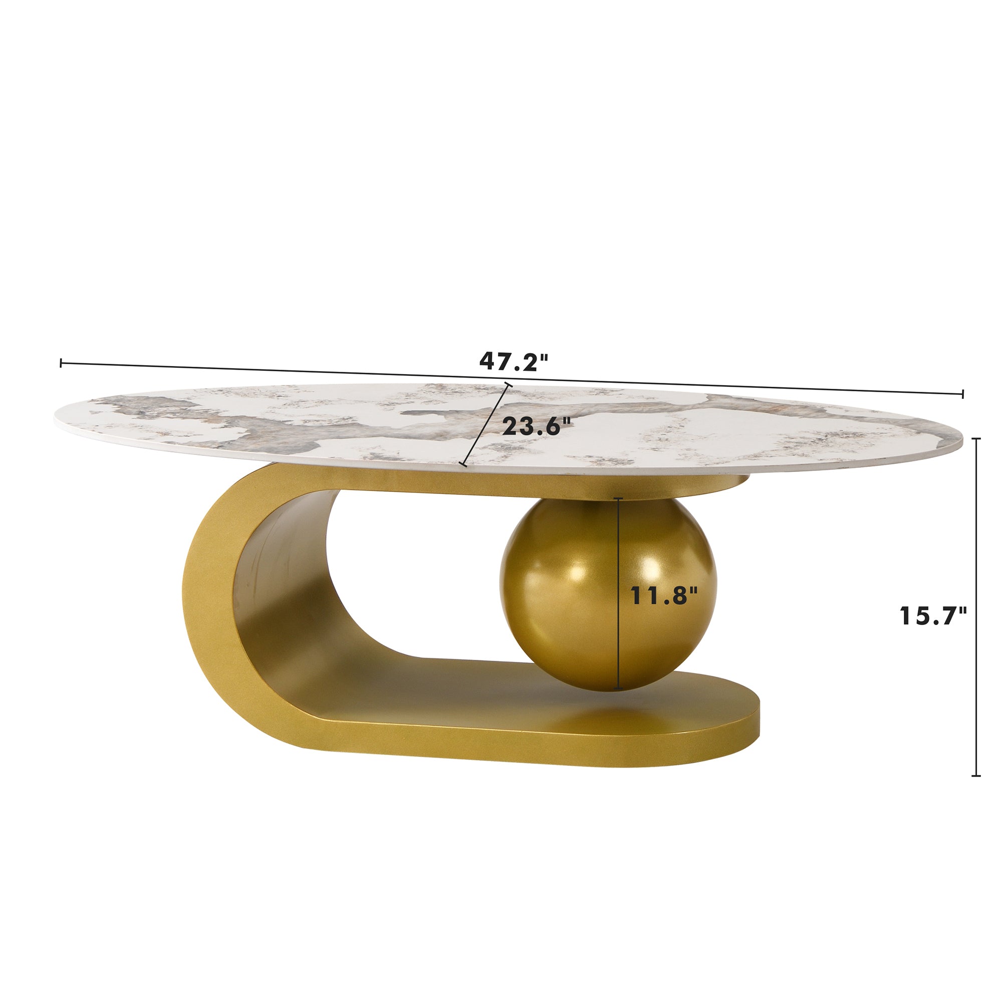 Modern Oval Coffee Table for Living Room, Marble Pattern Sintered Stone Coffee Tabletop with Gold-UH Decor-Default-Urbanheer
