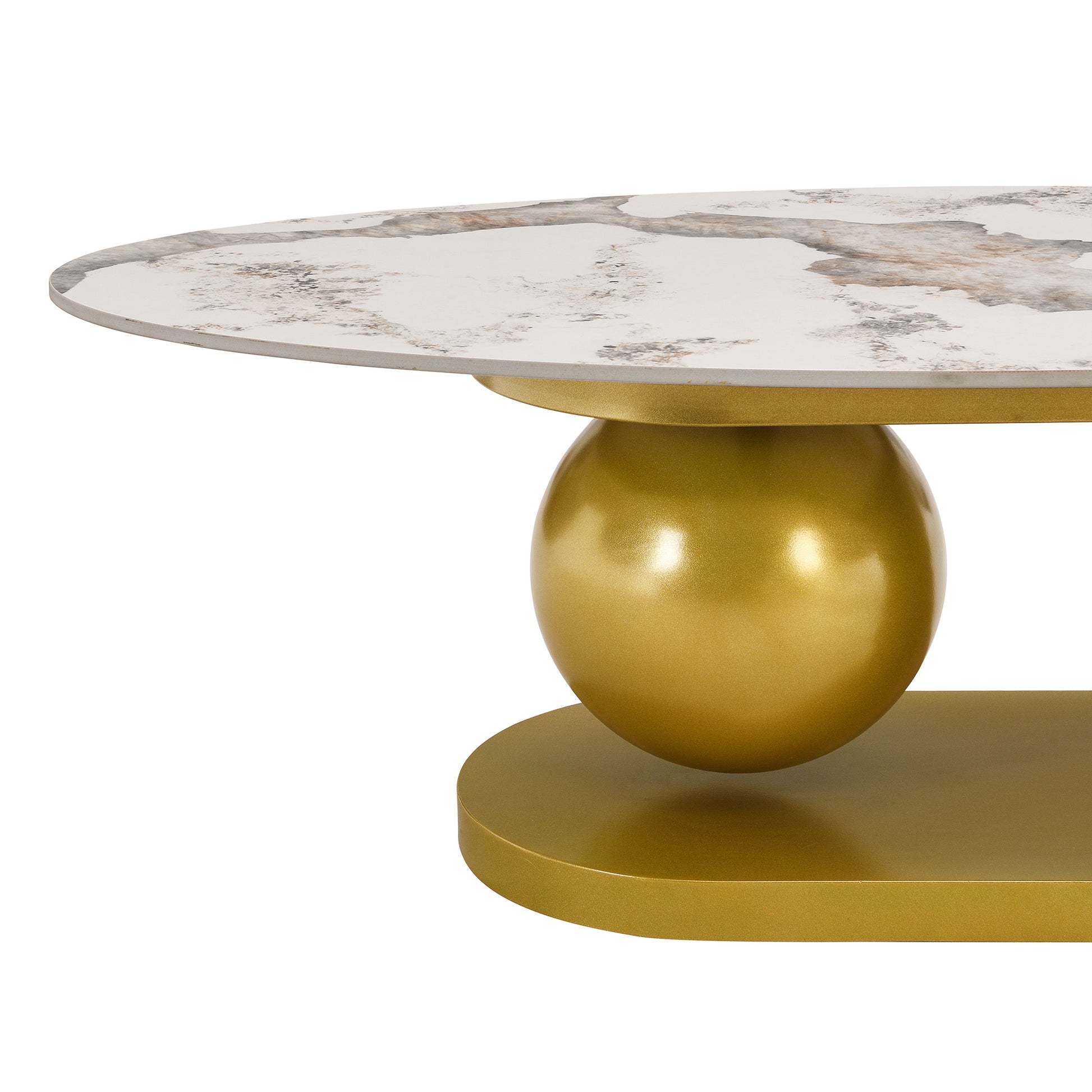 Modern Oval Coffee Table for Living Room, Marble Pattern Sintered Stone Coffee Tabletop with Gold-UH Decor-Default-Urbanheer