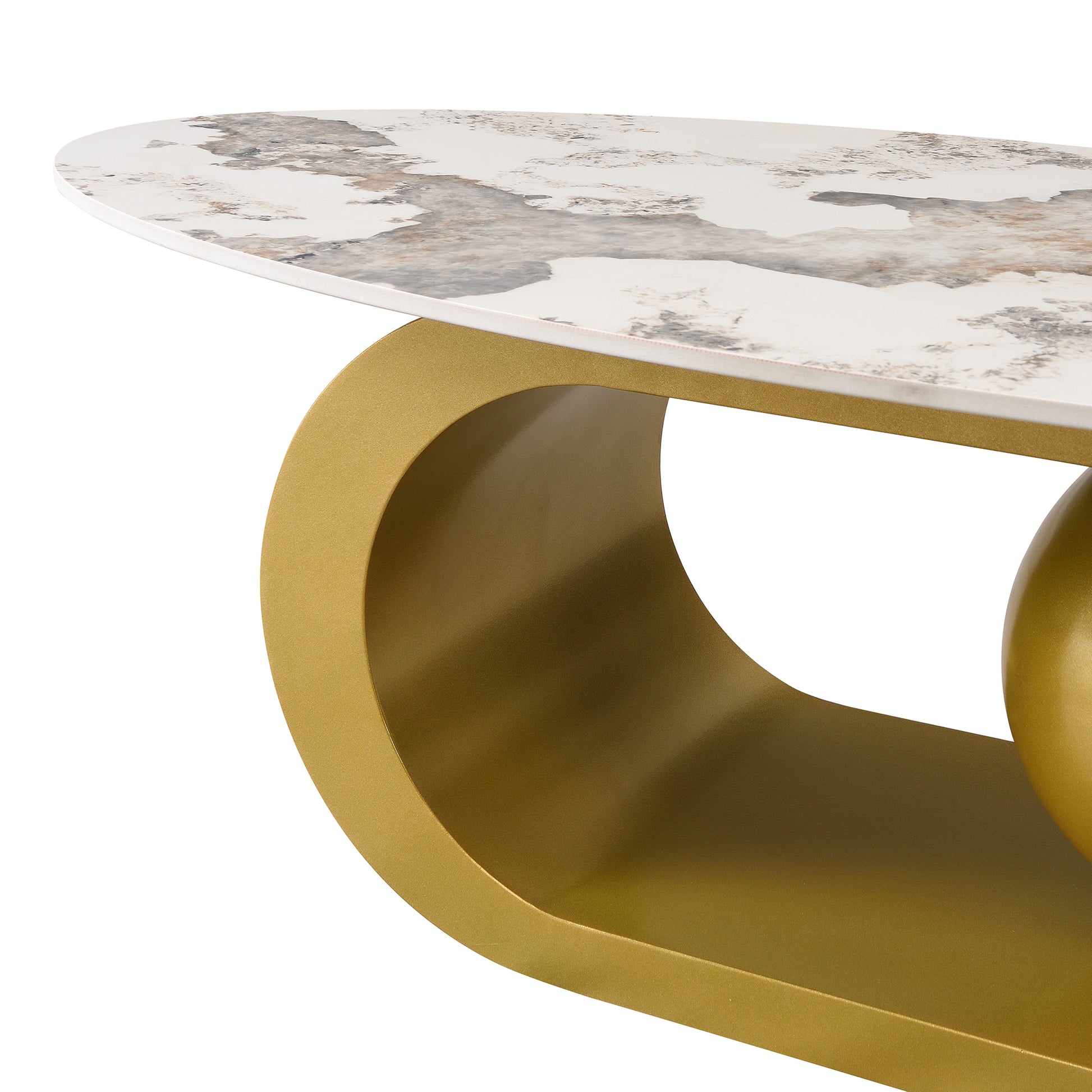 Modern Oval Coffee Table for Living Room, Marble Pattern Sintered Stone Coffee Tabletop with Gold-UH Decor-Default-Urbanheer