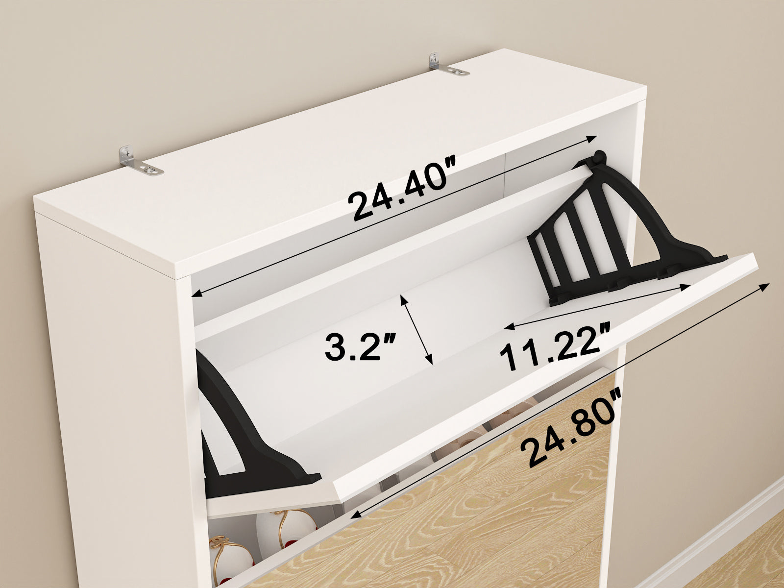 Modern Shoe Cabinet with Small Mirror Edge Gap, Mirror Shoe Rack Organizer with 3 Flip Drawers, Shoe-UH Decor-Default-Urbanheer
