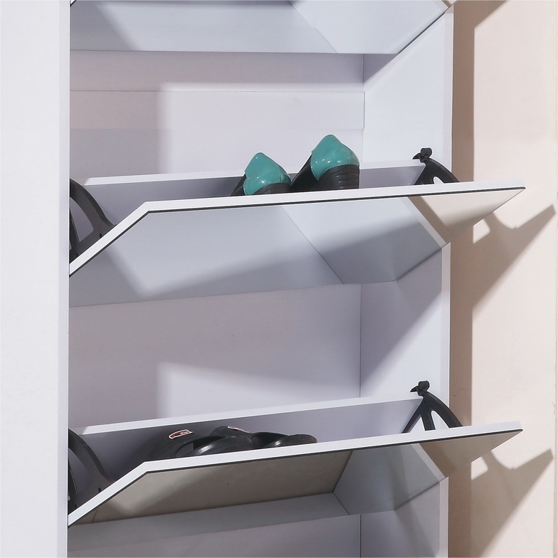 Modern Shoe Cabinet with Small Mirror Edge Gap, Mirror Shoe Rack Organizer with 3 Flip Drawers, Shoe-UH Decor-Default-Urbanheer