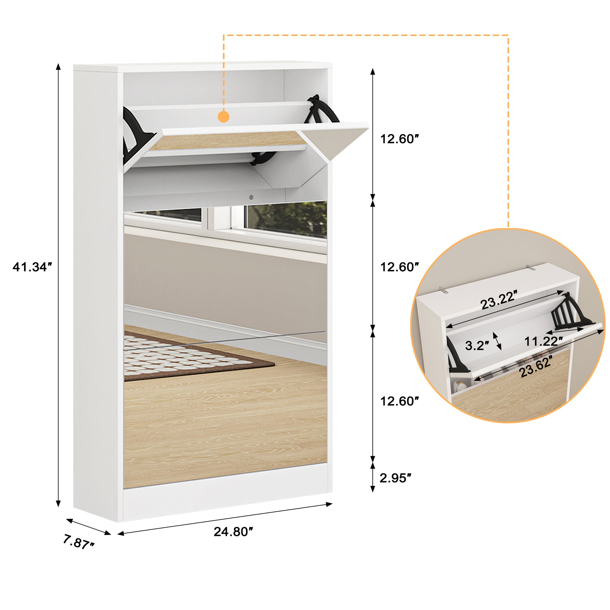 Modern Shoe Cabinet with Small Mirror Edge Gap, Mirror Shoe Rack Organizer with 3 Flip Drawers, Shoe-UH Decor-Default-Urbanheer