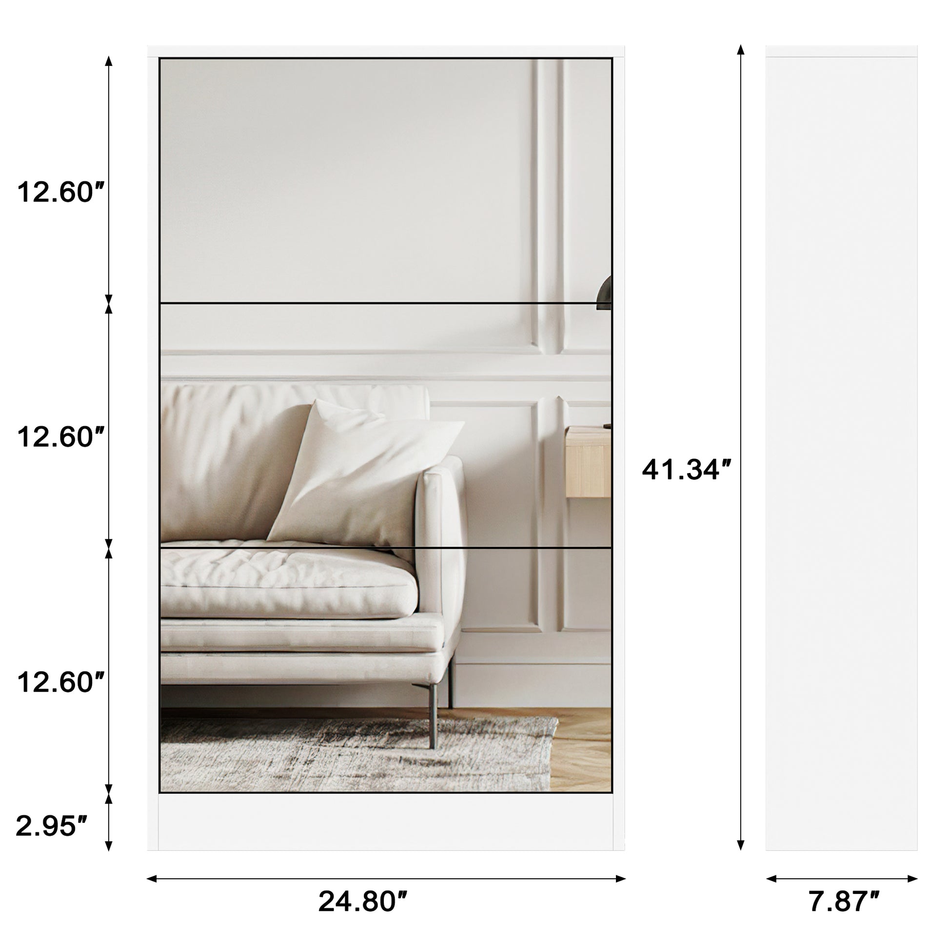 Modern Shoe Cabinet with Small Mirror Edge Gap, Mirror Shoe Rack Organizer with 3 Flip Drawers, Shoe-UH Decor-Default-Urbanheer