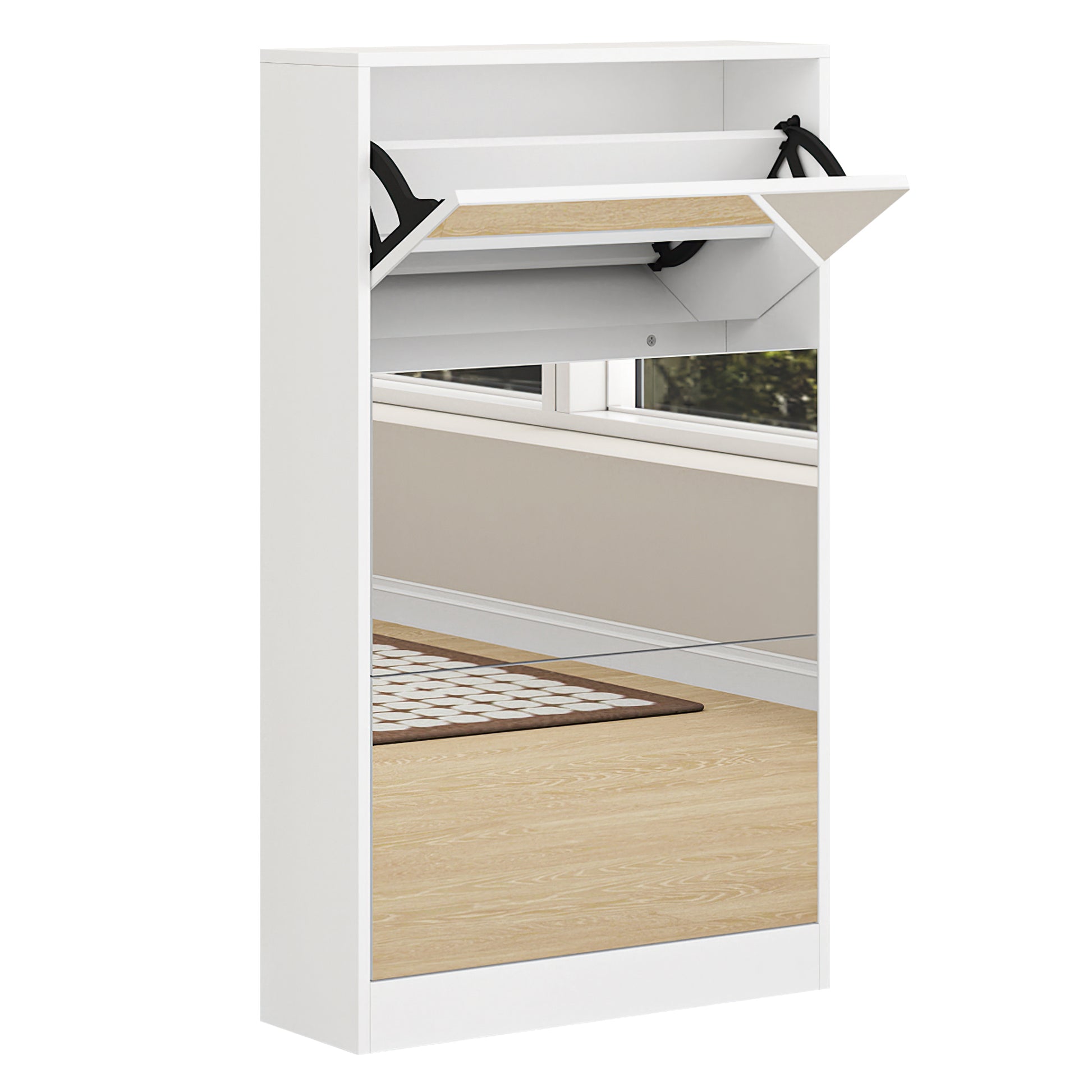 Modern Shoe Cabinet with Small Mirror Edge Gap, Mirror Shoe Rack Organizer with 3 Flip Drawers, Shoe-UH Decor-Default-Urbanheer