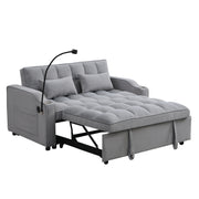 Modern Velvet Loveseat Futon Sofa Couch with Pullout Bed, Adjustable Backrest, Toss Pillows, Light Gray