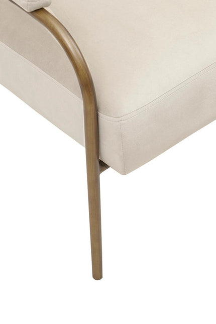 Modern Velvet Low Back Lounge Chair With Bronze Legs, Beige