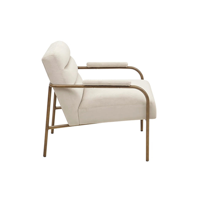 Modern Velvet Low Back Lounge Chair with Bronze Legs, Beige