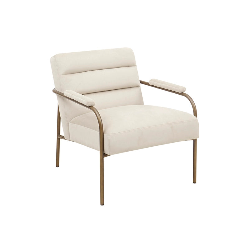 Modern Velvet Low Back Lounge Chair With Bronze Legs, Beige-Chair-Olliix-27" W x 31.75"D x 30"H-Urbanheer