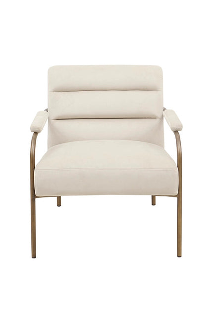 Modern Velvet Low Back Lounge Chair With Bronze Legs, Beige