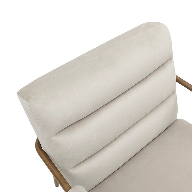 Modern Velvet Low Back Lounge Chair with Bronze Legs, Beige