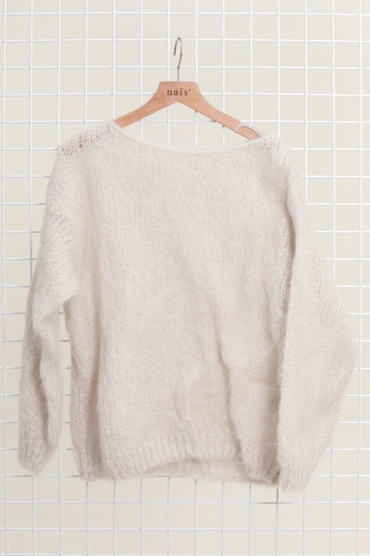 Mohair And Wool Boat Neck Sweater-Sweater-NAÏS PARIS-One size-Beige-Urbanheer