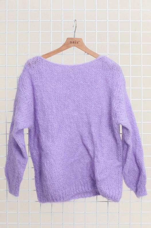 Mohair And Wool Boat Neck Sweater-Sweater-NAÏS PARIS-One size-Lilac-Urbanheer