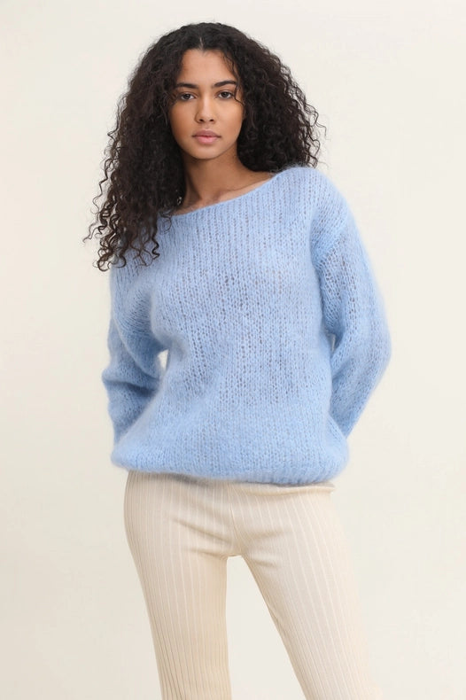 Mohair And Wool Boat Neck Sweater-Sweater-NAÏS PARIS-One size-Sky blue-Urbanheer