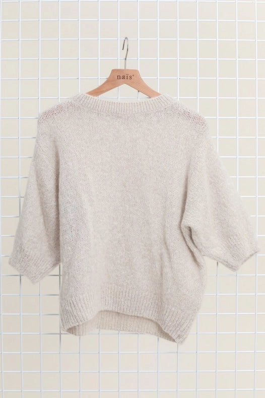 Mohair And Wool Short Sleeve Crew Neck Sweater-Sweater-NAÏS PARIS-One size-Beige-Urbanheer
