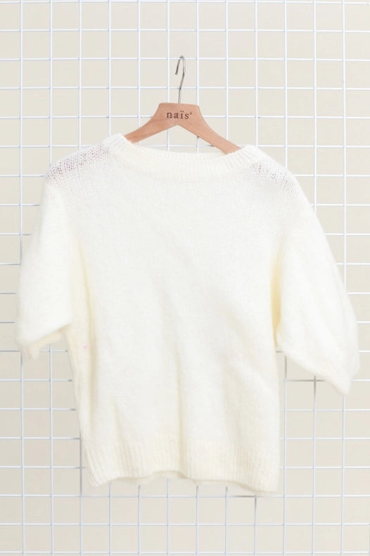 Mohair And Wool Short Sleeve Crew Neck Sweater-Sweater-NAÏS PARIS-One size-ECRU-Urbanheer