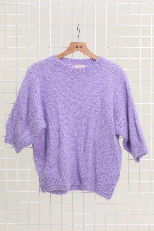 Mohair And Wool Short Sleeve Crew Neck Sweater-Sweater-NAÏS PARIS-One size-Lilac-Urbanheer