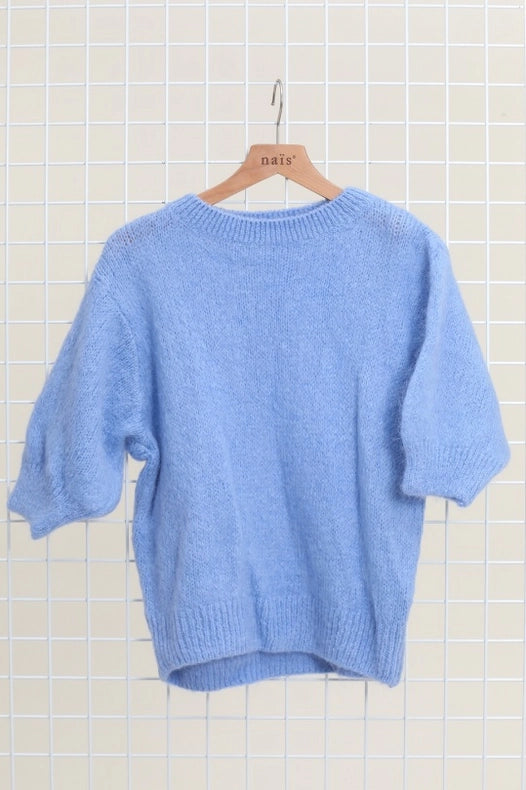 Mohair And Wool Short Sleeve Crew Neck Sweater-Sweater-NAÏS PARIS-One size-Sky blue-Urbanheer